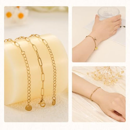 KYUNHOO 10 PCS 6.3 Inches Stainless Steel Paperclip Bracelet Chains Bulk | Gold Plated 3MM Wide Paperclip Chain Bracelet for Jewelry Making with Extender Chain - color: 3x9 paperclip gold