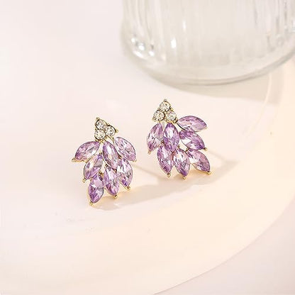 Rhinestone Stud Earrings for Women Small Dainty Crystal Cluster Drop Earrings for Girls Cute Costume Jewelry for Bridal Wedding Party Gift - color: Purple