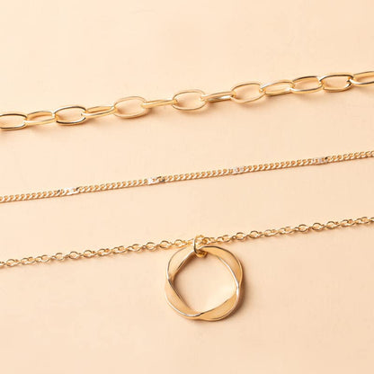 18K Gold Plated Triple Layered Necklace for Women, Multi-Strand Choker with Twisted Eternity Circle Pendant, Elegant Link and Dainty Chain Jewelry for Professional Outfits and Modern Fashion Accents