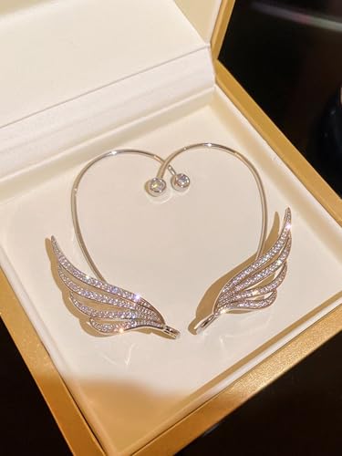 2Pcs Rhinestone Ear Cuff Earrings for Women Angel Wing No Piercing Earrings Shiny Wings Fake Earrings Vintage Cartilage Ear Clip On Wrap Crawler Climber Earrings Jewelry for Women