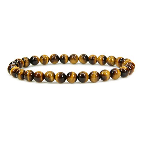 Angelstones Gemstones 6mm Round Beads Healing Crystal Bracelet for women | Natural Gemstone, Handmade Gifts for Women, Healing Crystal Round Beaded Stretch Bracelets, Unisex Jewelry for Women and Men - color: Golden Tiger Eye