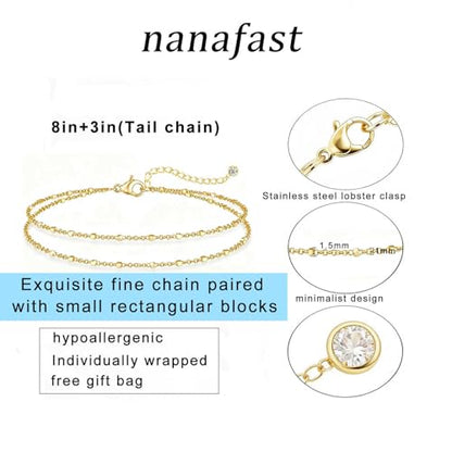Nanafast Gold Anklet Set for Women – Dainty Twisted Chain & Beaded Ankle Bracelets Foot Jewelry - color: doublelayer