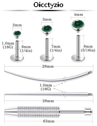 F136 Titanium 20/18/16g Flatback Earrings Nose Lip Rings Jewelry - color: Green, size: 18g