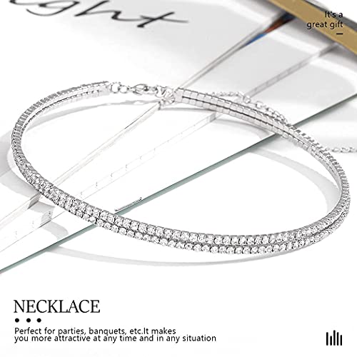 JEAIRTS Rhinestone Choker Necklace Silver Diamond Chain Jewerly for Women | Sparkly Multi-row Crystal Chokers Women's Wedding Prom Formal Jewelry Accessories - color: Style 11