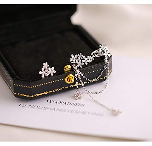 Blossom CZ Flower Ear Cuff Wrap Clip On Clawler Climber Hoop 925 Sterling Silver Stud Chain Threader Tassel Asymmetric Earrings for Women Girls Sensitive Ear Elegant Gifts for Wedding Bff