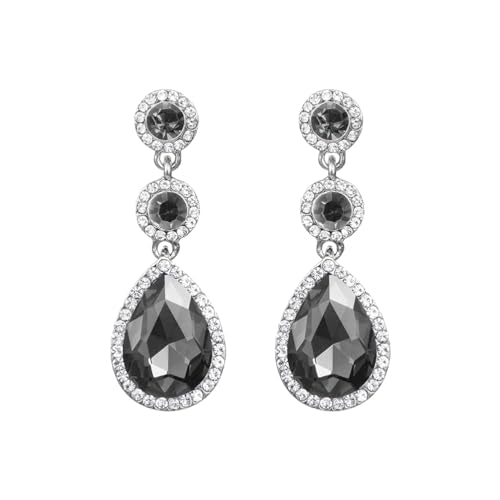 YINLI Elegant Wedding Bridal Crystal Tear Drop Dangle Earrings for Women - color: Black,Silver