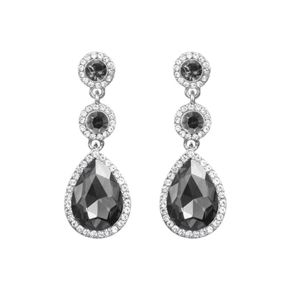 YINLI Elegant Wedding Bridal Crystal Tear Drop Dangle Earrings for Women - color: Black,Silver
