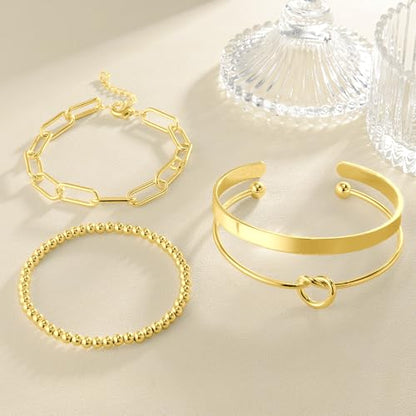 Gold Bracelets Stack Jewelry for Women Non Tarnish Waterproof | 14K Gold Plated Bangle Cuff Bracelet Set Accessories - color: Gold, style: Style A