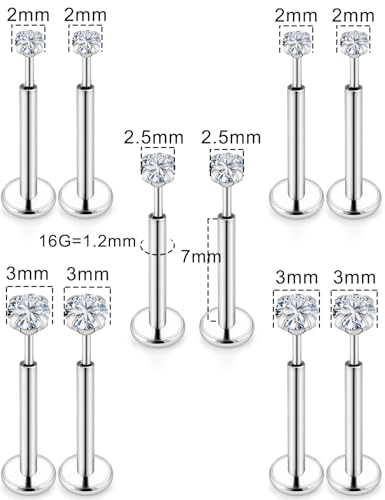 20G 18G 16G Nose Rings Studs 316L Surgical Steel Flat Back Threadless Push in Nose Studs Screw L-Shaped Nose Rings Tragus Cartilage Helix Earrings Piercing Jewelry for Women Men - color: 16G Flat Back Nose Studs - 7mm Bars