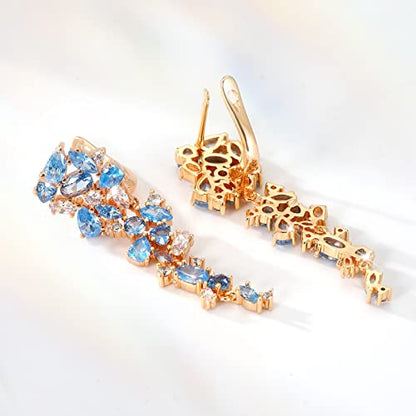 Dangle Earrings for Women，Crystal Drop Earrings Zirconia Rhinestone Dangling Earrings for Women Prom Party Jewelry Gifts，Dangle Fashion Jewelry Crystal Earrings for Women and Girls - color: blue