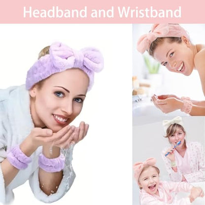 Spa Headband and Wristband Set Top Knotted Headbands Silky Satin Hair Bows Bows Hair Clip Big Hair Claw Clips Butterfly Hair Accessories Satin Silk Scrunchies Quilted Makeup Bag Blank Cards Gift Box - color: Purple