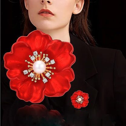 Red Rose Flower Brooches and Pins for Women Costume Jewelry Brooch Pins Broches Jewelry for Women Elegant Lady Pin - style: Red Peony