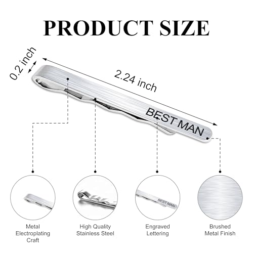 LADY & HOME Tie Clips for Men, Stainless Steel Tie Bars Gifts for Groom, Groomsmen, Father of Groom, Father of Bride, Brother of Bride - style: J:BESTMAN