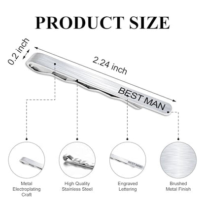 LADY & HOME Tie Clips for Men, Stainless Steel Tie Bars Gifts for Groom, Groomsmen, Father of Groom, Father of Bride, Brother of Bride - style: J:BESTMAN