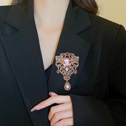 YOQUCOL Retro Austrian Crystal Big Brooch Pin for Women Large Flower Shape Brooches Lapel Pins for Sweater,Coat Dress Accessories - color: A-Pink