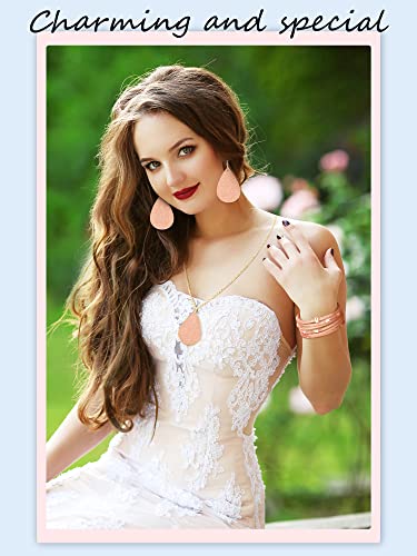 Hicarer 4 Pcs Jewelry Sets for Women Glitter Necklace and Earring Set Multi Layer Bracelet Costume Jewelry Sets for Bridal Shower Wedding - color: Rose Gold