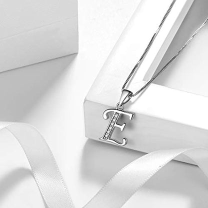Aurora Tears Letter Necklace Initial 925 Sterling Silver Alphabet Pendant Crystal Name Gift Women Cubic Zirconia Jewelry - color: E