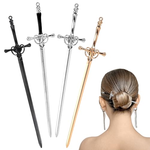 Qianyu 4 Pcs Ancient Style Sword Hair Chopsticks Chinese Style Hair Sticks for Bun Hair Long Hair Classic Vintage Ancient Sword Shape Hair Sticks Women Girl Decorative Accessories(Style 2) - color: Style 2