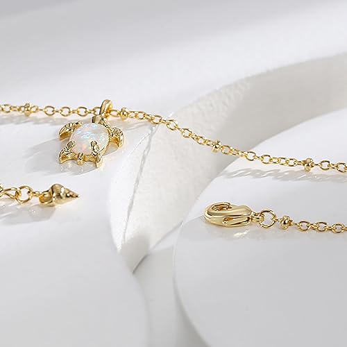 Lit Wall Gold Anklets for Women 18K Gold Plated Adjustable Summer Simple Foot Jewelry Ankle Bracelet for Women - style: Opal Turtle