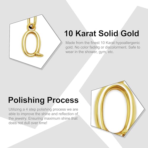 Gold Puffed Initial Letter Charm - 10 Karat Gold - 3D Bubble Letter Pendant - style: Letter q