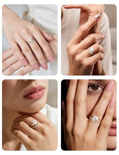 EAMTI 925 Sterling Silver Wedding Bands for Women Cubic Zirconia Wave Stackable CZ Curved Eternity Engagement Promise Gold Rings Size 4-10 - color: Sterling Silver-Gold