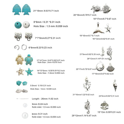 Julie Wang 422PCS Mixed Beach Ocean Jewelry Making Kit, Man-made Turquoise Starfish Turtle Beads Charm & Antique Silver Alloy Sea Animal Pendants, for Bracelet Necklace Earring Craft DIY Supplies - color: Style C-422PCS