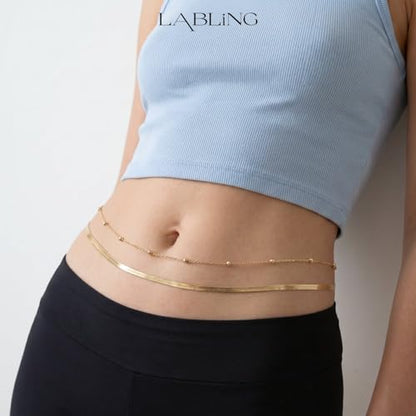 Gold Belly Waist Chain for Women | Layered Belly 14K Gold Plated Chain Adjustable Bikini Belly Beads Body Chain Waterproof | Jewelry Gift - color: Style 1