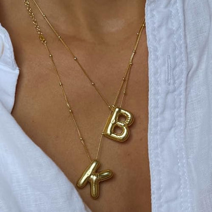 Ewrkbrㅤ Initial Necklaces for Women, 14k Gold Plated Bubble Letter Necklace Chunky Gold Necklace Dainty Charm Initial Necklaces for Women Trendy Custom Preppy Stocking Stuff Necklace Christmas Gifts - color: Gold, style: B