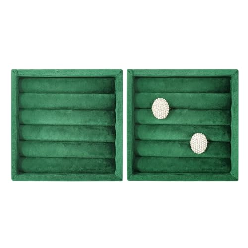 SCIKHETF Velvet Ring Earrings Studs organizer Tray Small Ring Insert Display Tray 5 Slots Stackable (Green) - color: Green