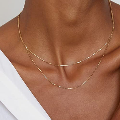 CHESKY 14K Gold Plated Layered Chain Necklace for Women | Trendy Cuban Link Chain, Chunky Paperclip Chain, Toggle Clasp Necklace, Fashion Gold Jewelry, Daily Gift for Women - style: Box Chain-GD