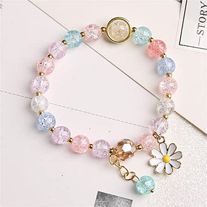 5 Pcs Colorful Flower Charm Bracelets Set Handmade Crystal Beaded Daisy Bracelets for Women Jewelry - color: A