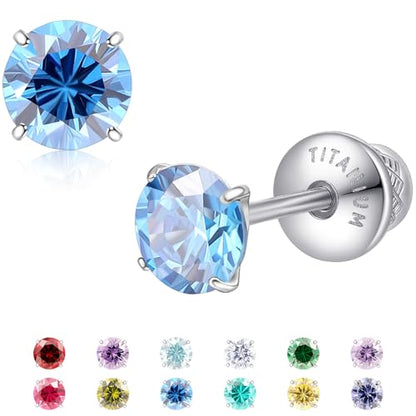 Limerencia Birthstone Screw Back Earrings G23 Implant Grade Titanium Stud Earrings Hypoallergenic Cubic Zirconia Posts Studs Jewelry Gifts for Girls Sensitive Ears - color: September