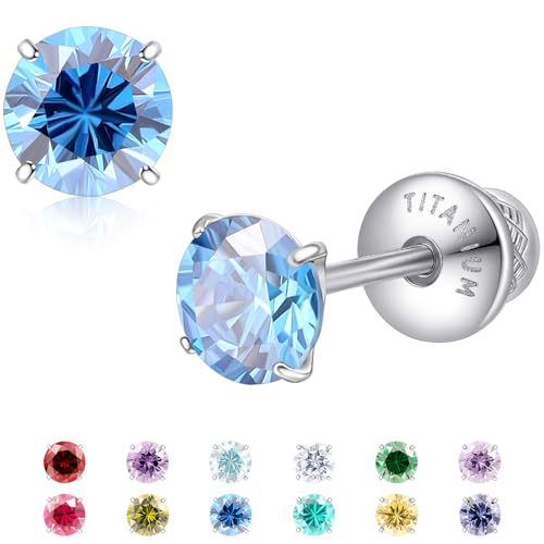 Limerencia Birthstone Screw Back Earrings G23 Implant Grade Titanium Stud Earrings Hypoallergenic Cubic Zirconia Posts Studs Jewelry Gifts for Girls Sensitive Ears - color: September