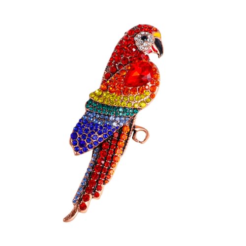 Vintage CZ Colorful Parrot Brooch Pin for Women Girls Rose Gold-Toned Exaggerated Animal Bird Brooches Lapel Pins Christmas Birthday Anniversary Ornament Dress Accessories Delicacy Jewelry - color: Red