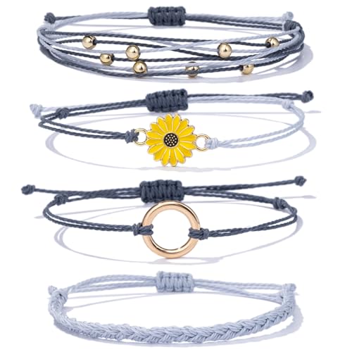 Sunflower Friendship Bracelets Boho Stackable String Bracelets Cute Trendy Gifts for Teen Girls Women - color: Grey
