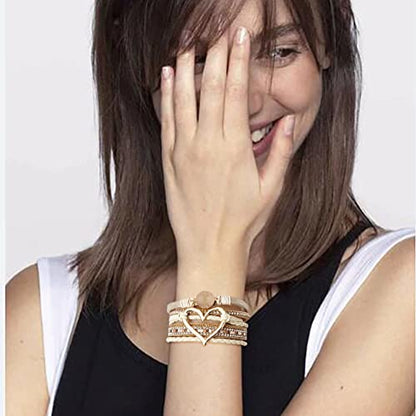 Leather Wrap Bracelet Set 3Pack Wrist Cuff Bracelet for Women Multilayer Magnetic Clasp Bracelet Feather Tree Bead Crystal Bracelet - color: Love Crystal
