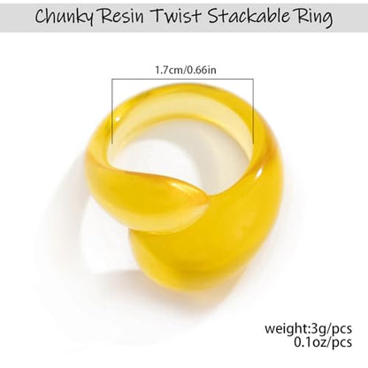Chunky Resin Twist Stackable Ring for Women,Boho Cute Multicolor Thick Acrylic Statement Ring Trendy Aesthetic Y2k Colorful Knuckle Finger Jewelry - color: Yellow