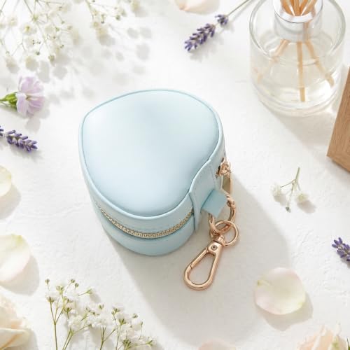 Small Jewelry Travel Case with Keychain Mini Jewelry Box for Rings Earrings Necklaces PU Leather Zipper Heart Jewelry Pouch for Women Travel Essentials Blue - color: blue