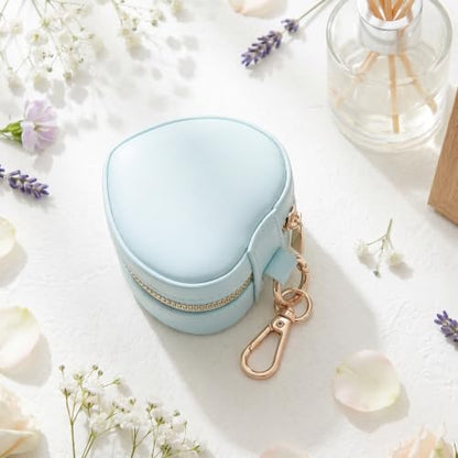 Small Jewelry Travel Case with Keychain Mini Jewelry Box for Rings Earrings Necklaces PU Leather Zipper Heart Jewelry Pouch for Women Travel Essentials Blue - color: blue