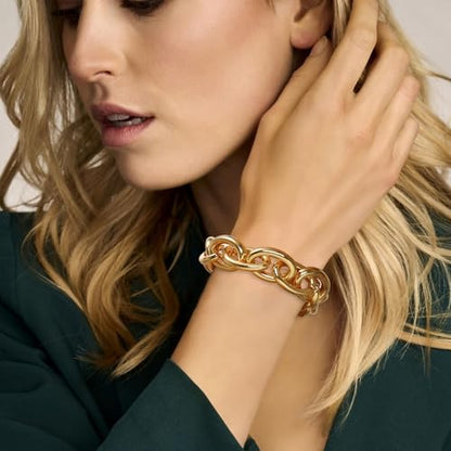 Chunky Gold Bracelet for Women Non Tarnish, Trendy Stretch Cuban Link Chain Plated Gold Bangle Bracelets - color: O-Chain-Gold