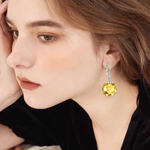 Pearl Leverback Earrings for Women Dangle Round Gemstone Earrings Birthstone Jewelry Gift Anniversary for Her - color: 11 November birthstone