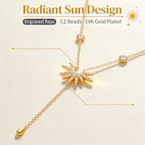 Long necklaces for women, Dainty Statement Pendant, Long Chain Jewelry for Women, Y-Shaped Necklace Simple CZ Necklace Jewelry Gifts - style: SunPendant