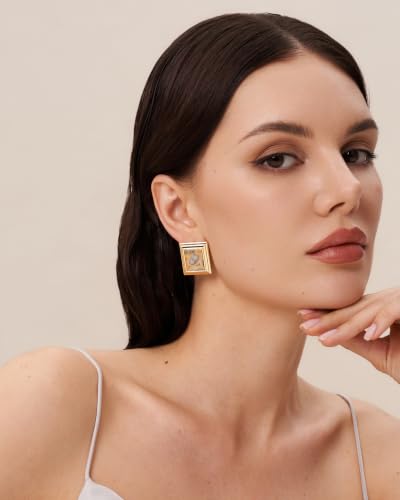 18K Gold Plated Burgundy Maroon Black Large Chunky Thin Ribbed Chamfered Square Geometric Dangle Stud Statement Earrings for Women by SNGIA , Big Tropical Button Bohemian Handmade Trendy Baroque Enamel Vacation Summer Chandelier Drop Jewelry Gifts, Rectan