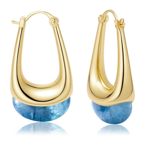 Acrylic Gold Hoop Earrings Chunky Statement Dangle Drop Huggie Earring Colorful Resin Jewelry for Women - color: Navy Blue
