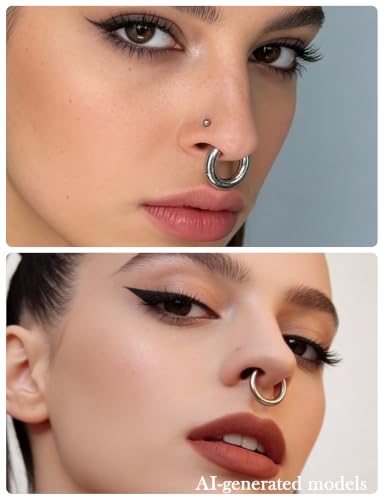 20G-2G Hinged Clicker Septum Nose Rings Hoops 316L Surgical Steel Segment Septum Lip Nipple Ring Cartilage Tragus Helix Sleeper Earrings Piercing Jewelry for Women Men 6mm-19mm - style: 10G(2.5mm)-Dia:12mm