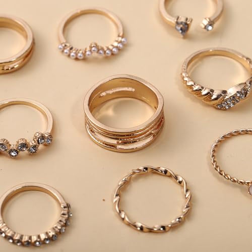 42-Piece Gold Tone Stackable Ring Set for Women, Boho Minimalist Stacking Rings with Crystal & Heart Accents, Adjustable Open Band Jewelry for Daily Wear - style: TZJ-003353-01