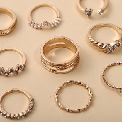 42-Piece Gold Tone Stackable Ring Set for Women, Boho Minimalist Stacking Rings with Crystal & Heart Accents, Adjustable Open Band Jewelry for Daily Wear - style: TZJ-003353-01