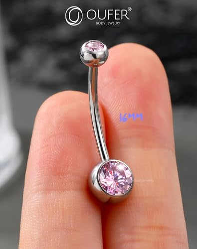 OUFER Belly Button Rings Surgical Steel, Internally Threaded Belly Rings | 14G Belly Piercing Jewelry, 10/12/14/16mm Beachy Belly Button Rings, Silver/Gold Navel Piercing Jewelry For Women Men - color: Pink, size: 14G 16MM