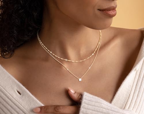 Dainty 14K Gold Plated/Silver Cubic Zirconia Diamond Necklaces for Women,Simple CZ Layered Gold Silver Necklaces Stack Trendy Jewelry Gifts - style: Layered Chain CZ-Gold