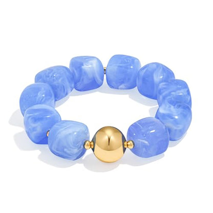 WOWORAMA Chunky Beaded Bracelets for Women Colorful Large Square Beads Bracelet Boho Acrylic Resin Stretch Bracelets Statement Chunky Bracelet Summer Jewelry - color: Square-Light Blue